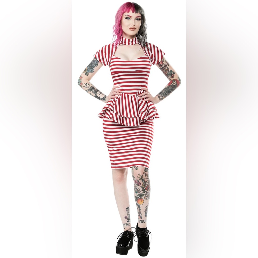 Wax Poetic Clothing Candy Cane Stripes Peplum Wiggle Dress